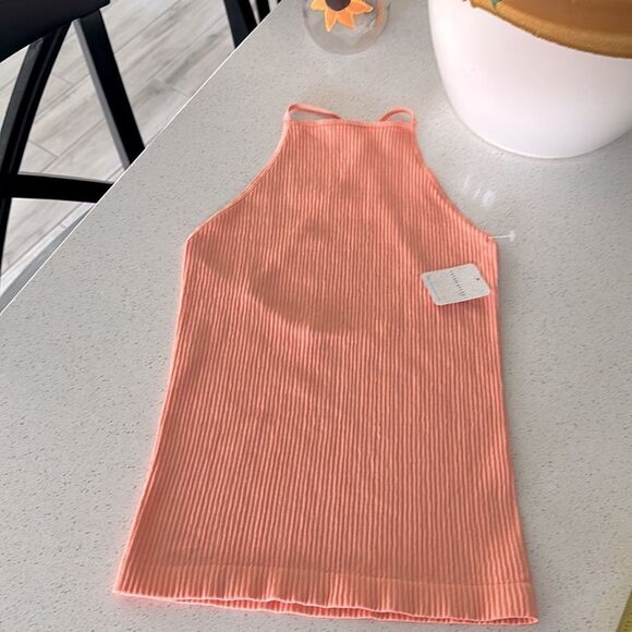 Free People Mmkay Seamless Tank Mango Ribbed High Neck Crisscross M/L * - Picture 5 of 13